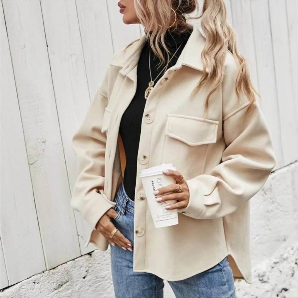 Boho brown boyfriend oversized button jacket shacket - Picture 7 of 15